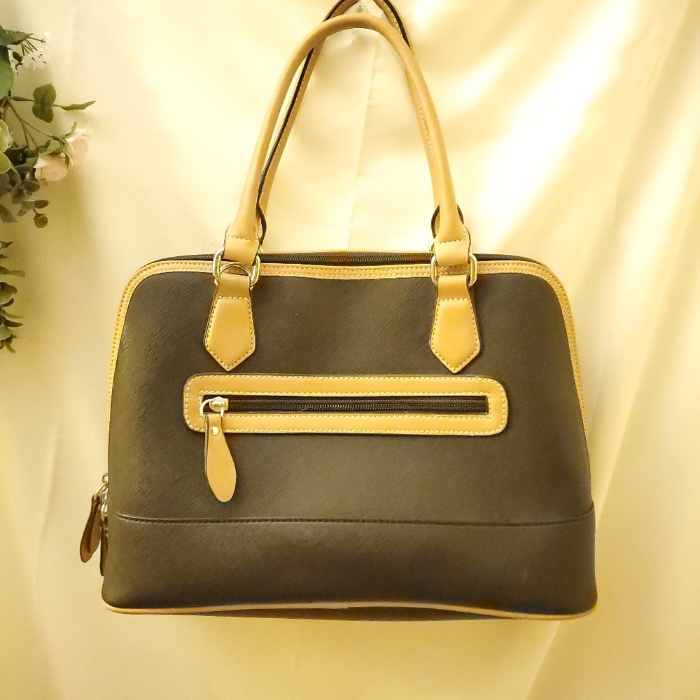 Giani Bernini Saffiano Satchel Minimalist Trendy Black Faux Leather - Picture 7 of 8